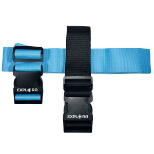 SET 2 CINGHIE PER VALIGIA REGOLABILI EXPLORA LUNGH. 190X5CM AZZURRO/NERO LEBEZ COD. 82270.