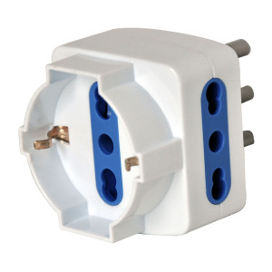 ADATTATORE TRIPLO CON SPINA 2P+T 16A - 2 PRESE 10/16A + 1 SCHUKO COD. 492518066