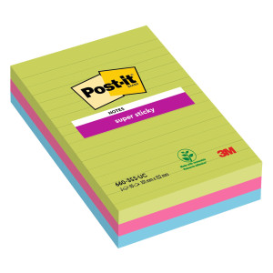 BLOCCO 90FOGLIETTI POST-ITÂ® SUPER STICKY RIGHE 101X152MM 660-3SSUC COLORI ULTRA COD. 7100235020 CONFEZIONE DA 3