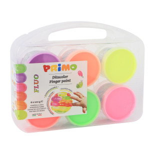 VALIGETTA 6 COLORI A DITA 100GR C/PENNELLO COLORI ASSORTITI FLUO PRIMO COD. 2214TD6FLUO