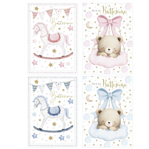 BIGLIETTO BATTESIMO CON GLITTER FANTASIE ASSORTITE REX SADOCH COD. BA00024G CONFEZIONE DA 12
