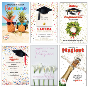 BIGLIETTO LAUREA/PENSIONE CON GLITTER FANTASIE ASSORTITE REX SADOCH COD. BA00025G CONFEZIONE DA 12