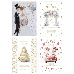 BIGLIETTO MATRIMONIO CON FOIL ORO E RILIEVO FANTASIE ASSORTITE REX SADOCH COD. BA00026G CONFEZIONE DA 12