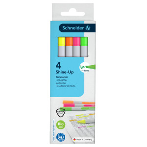 ASTUCCIO 4 EVIDENZIATORE SHINE-UP PUNTA SCALPELLO 1-4MM COLORI ASSORTITI SCHNEID COD. P112094