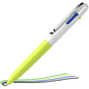 PENNA A SFERA TAKE 4 A QUATTRO COLORI PUNTA M FUSTO GIALLO FLUO SCHNEIDER COD. P138125 CONFEZIONE DA 10