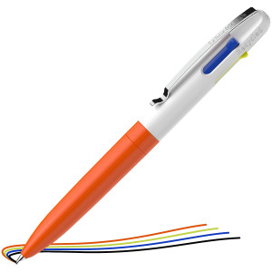 PENNA A SFERA TAKE 4 A QUATTRO COLORI PUNTA M FUSTO ARANCIONE FLUO SCHNEIDER COD. P138126 CONFEZIONE DA 10