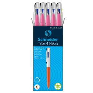PENNA A SFERA TAKE 4 A QUATTRO COLORI PUNTA M FUSTO ROSA FLUO SCHNEIDER COD. P138129 CONFEZIONE DA 10