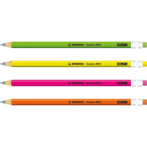 BLISTER 12 MATITE GRAFITE C/GOMMINO HB FUSTO IN 4 COLORI FLUO STABILO COD. IT12/110-490712
