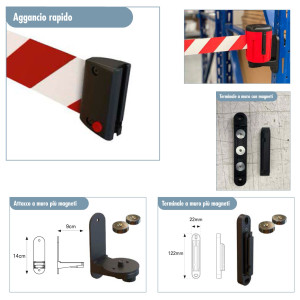 KIT TESTINA RONDO TENSA NASTRO ESTENSIBILE 10M ROSSO BIANCO FISSAGGIO MAGNETICO COD. 1214229
