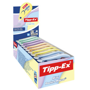 10 CORRETTORI MINI POCKET MOUSE PASTEL 5MM X 6MT COLORI ASSORTITI TIPP-EX COD. 302676