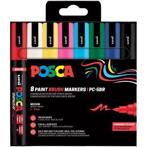 ASTUCCIO 8PZ MARCATORE UNI POSCA PC5MBR PUNTA BRUSH 1.0 - 4.0MM COLORI ASSORTITI COD. M PC5MBR 8P