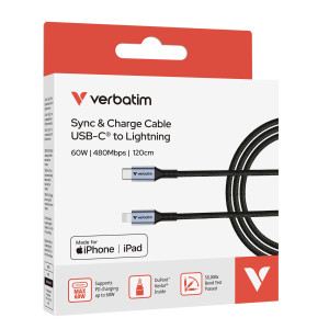 VERBATIM CAVO DI SINCRONIZZAZIONE E RICARICA DA  USB-C A LIGHTNING_120 CM COD. 31844
