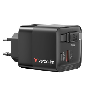 CARICABATTERIE DA MURO GAN 65W 2 PORTE CON CAVO RETRATTILE_VERBATIM COD. 32217