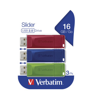 VERBATIM USB 3.0 STORE'N'CLICK 3X16GB R/B/Y COD. 49306