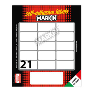 ETICHETTA ADESIVA BIANCA 37X19MM (10FOGLI X 21ETICHETTE MARKIN COD. X10028 CONFEZIONE DA 25