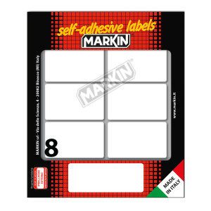 ETICHETTA ADESIVA BIANCA 56X34MM (10FOGLI X 8ETICHETTE MARKIN COD. 10041 CONFEZIONE DA 25
