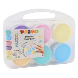 VALIGETTA 6 COLORI A DITA 100GR C/PENNELLO COLORI ASSORTITI PASTELLO PRIMO COD. 2212TD6PAST