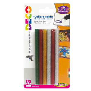 12 STICK COLLE GLITTER ASSORTITE PER PISTOLA MINI TG02M D.7MM - LUNGH.10CM DECO COD. 12071